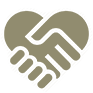 Icon of a hand shake shaped like a heart. 